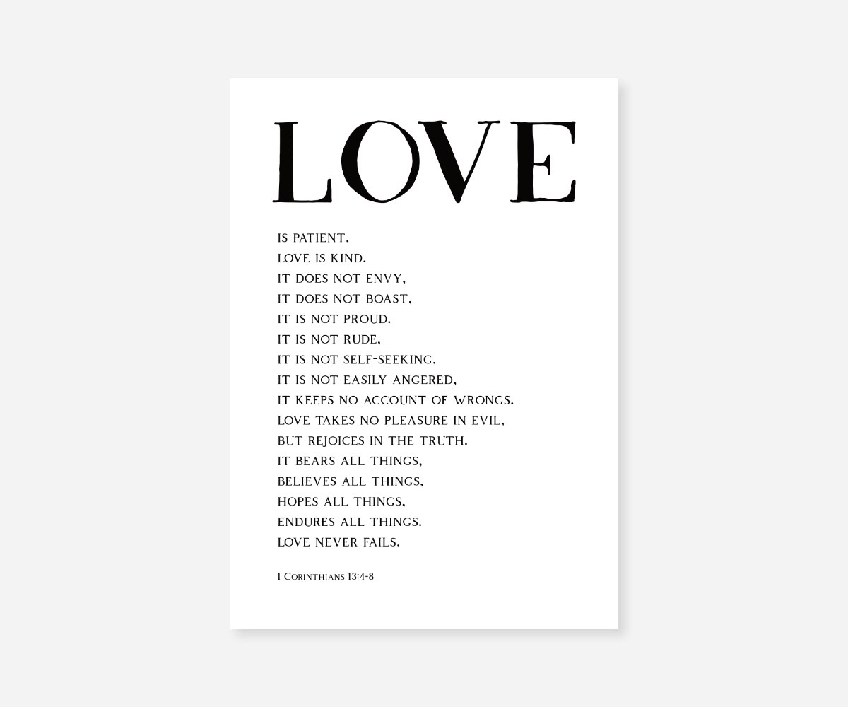 1 Corinthians 13:4-8 – Free Scripture Art pertaining to 1 Corinthians 13 Free Printable