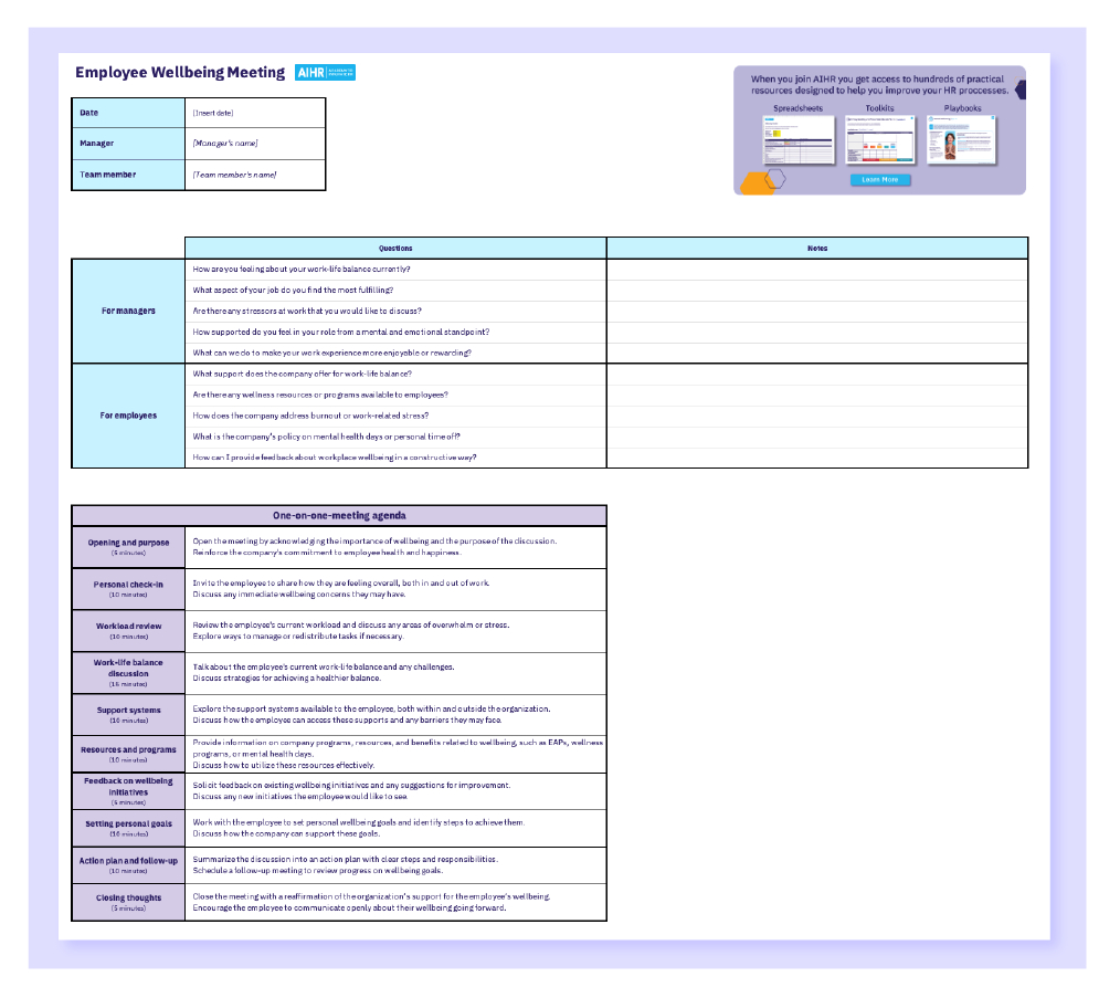 10 One-On-One Meeting Templates For Productive Meetings - Aihr with regard to Printable 1 on 1 Meeting Template