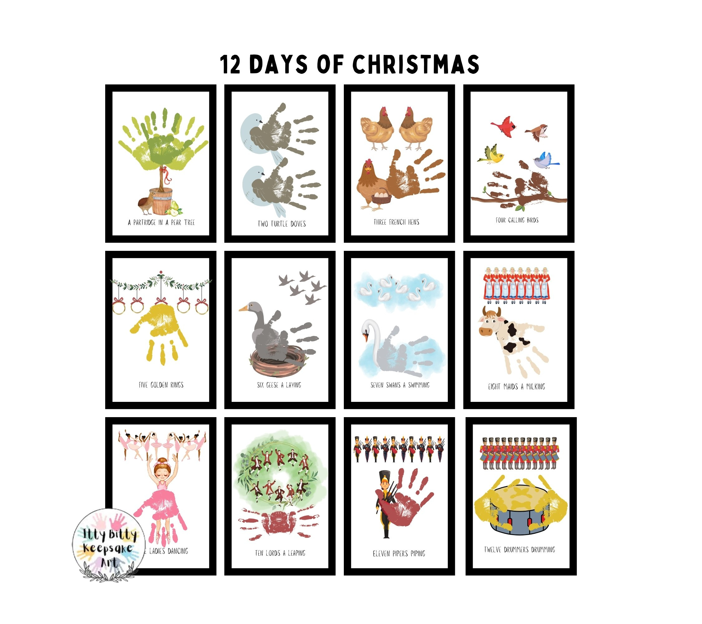 12 Days Of Christmas Handprint Craft Art Printable Template for 12 Days of Christmas Printable