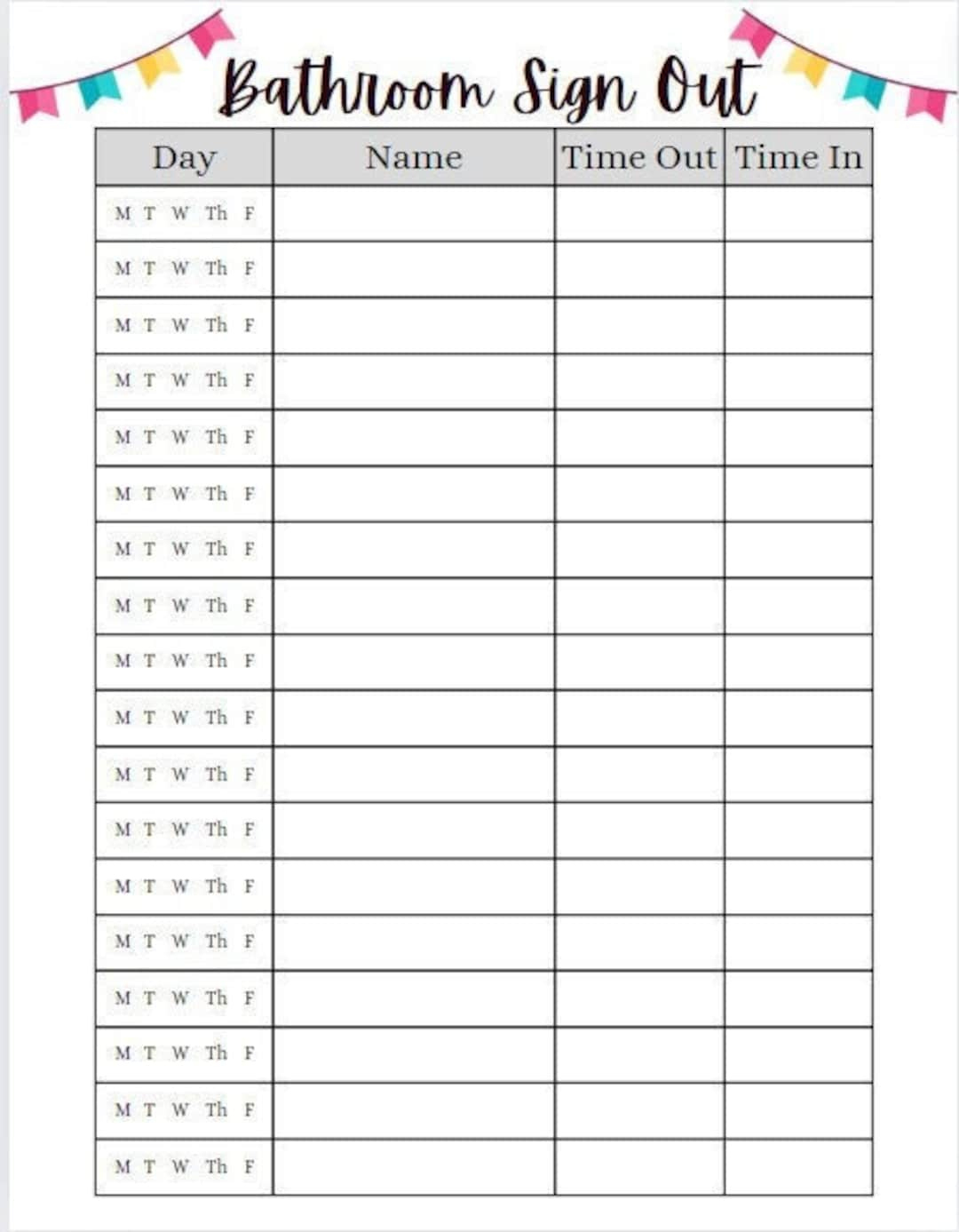 12-Style Bathroom Sign-Out Sheet For Classrooms – Printable &amp;amp; Easy with Bathroom Sign Out Sheet Printable