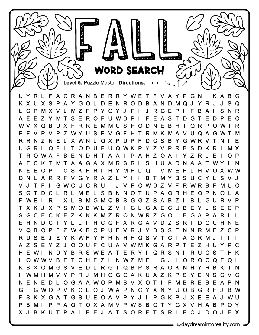 15 Fall Word Search Free Pdf Printables | 6 Levels Of Difficulty throughout Free Printable Fall Word Search Puzzles