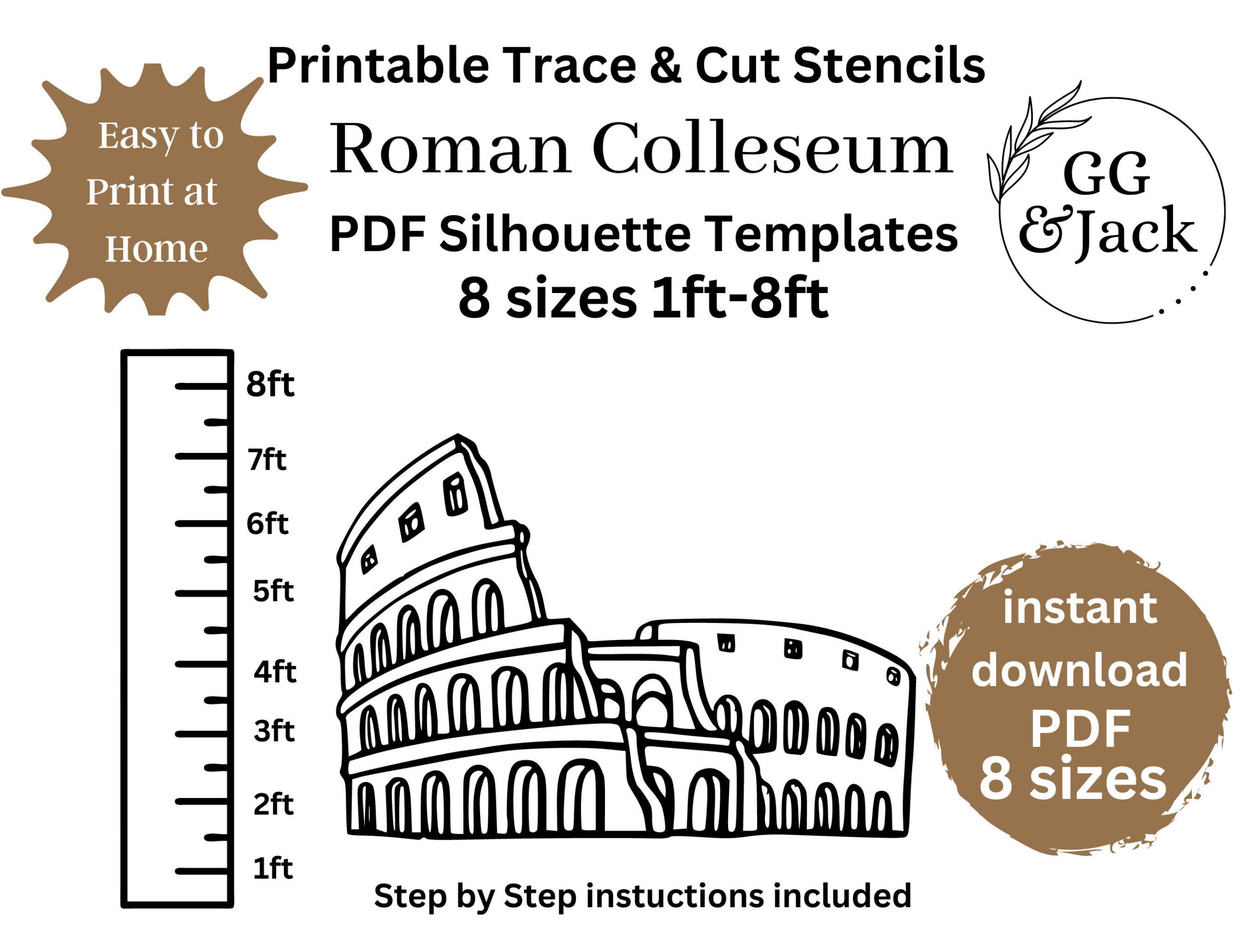 1Ft To 8Ft Roman Colosseum Template Silhouette Pattern inside Cut Out Printable Colosseum Template