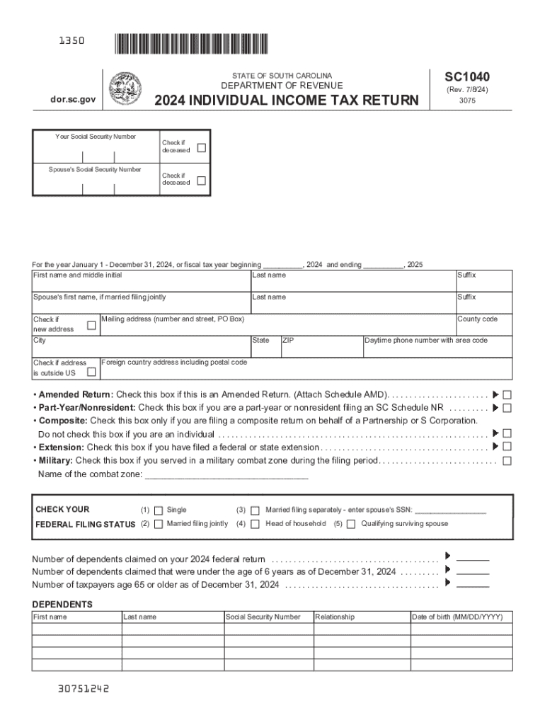 2024 Form Sc Dor Sc1040 Fill Online, Printable, Fillable, Blank with Printable State Income Tax Forms
