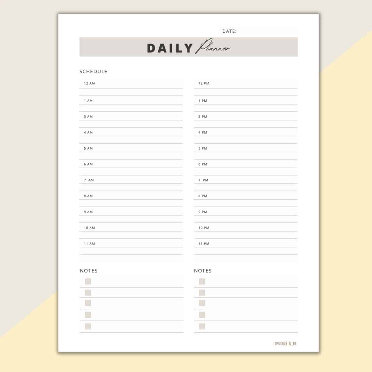 24 Hour Daily Schedule Template - 1 Page Layout (Printable pertaining to 24 Hour Daily Planner Printable