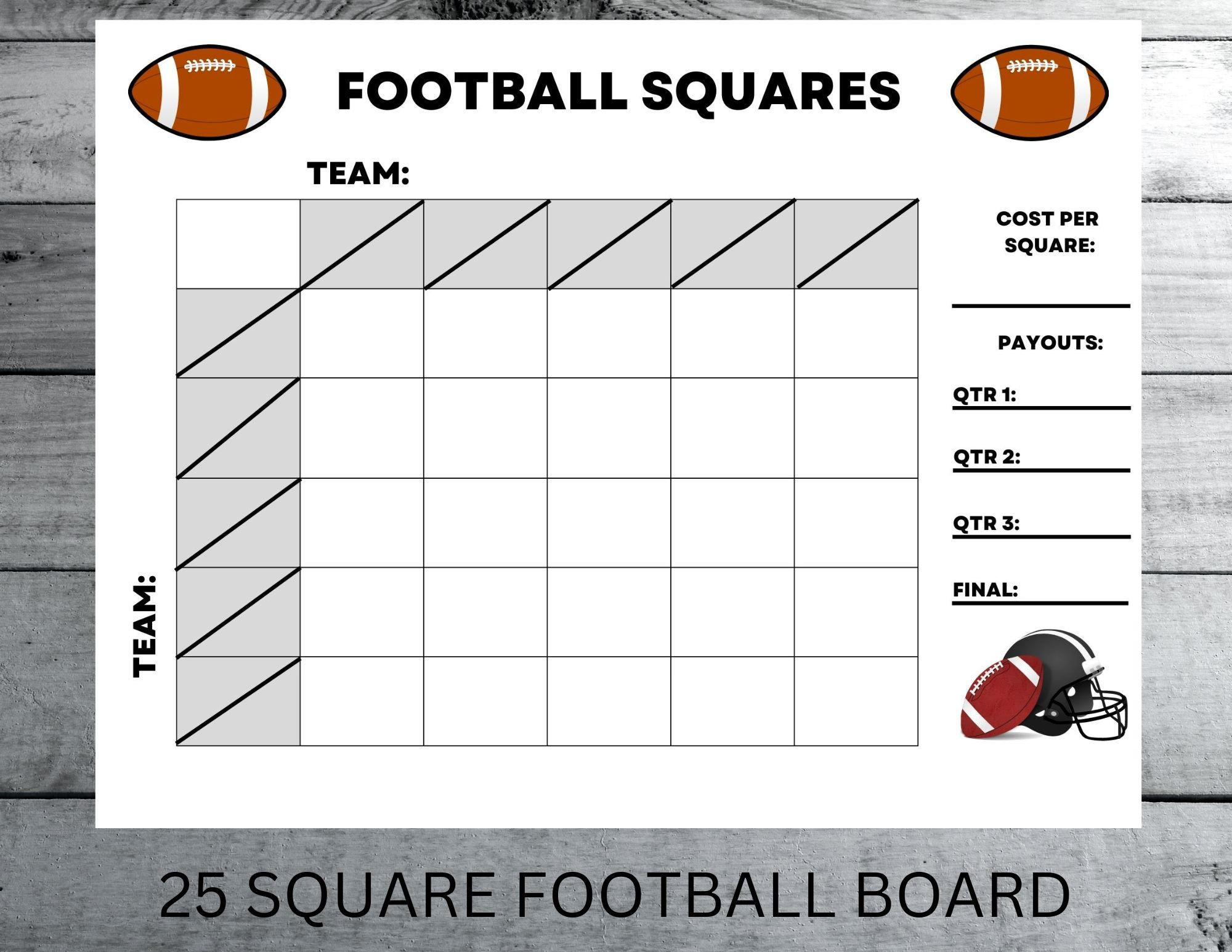 25 Square Football Game Board: Big Game Party (Digital Download inside 25 Square Football Board Printable