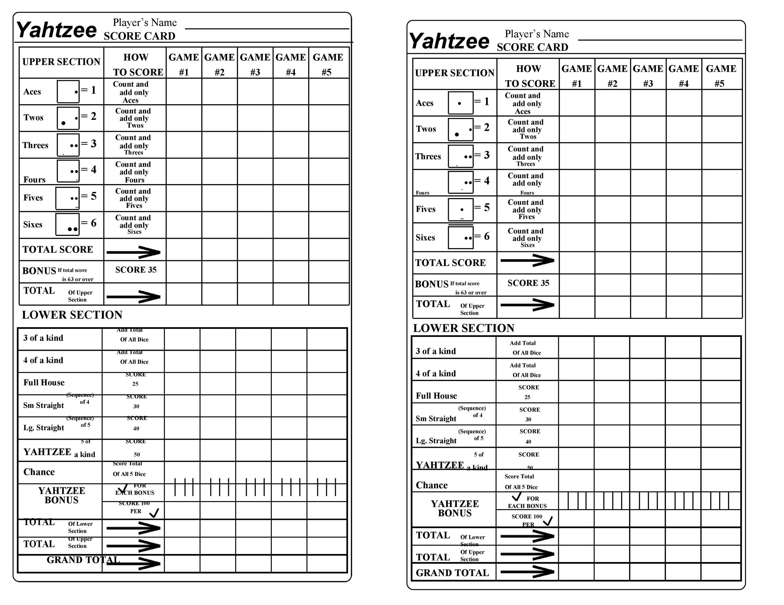 28 Printable Yahtzee Score Sheets & Cards (101% Free) ᐅ Templatelab pertaining to Printable Yahtzee Score Sheets 2 Per Page