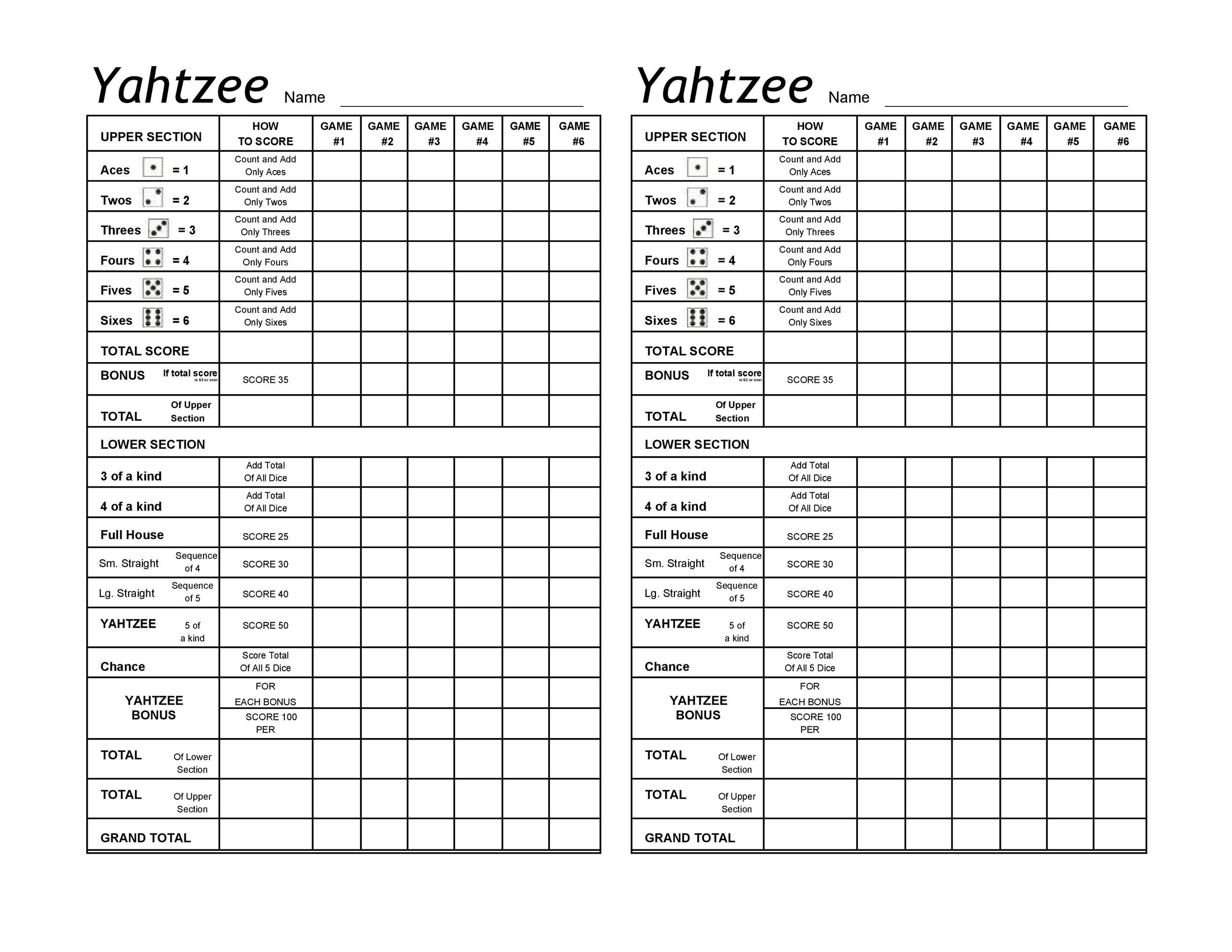 28 Printable Yahtzee Score Sheets & Cards (101% Free) ᐅ Templatelab with regard to Printable Yahtzee Score Sheets 2 Per Page