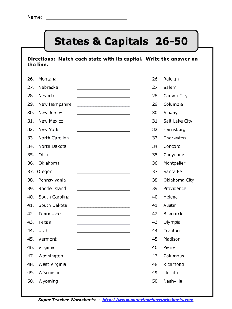 29 State And Capital - Fill Online, Printable, Fillable, Blank for Printable States And Capitals List