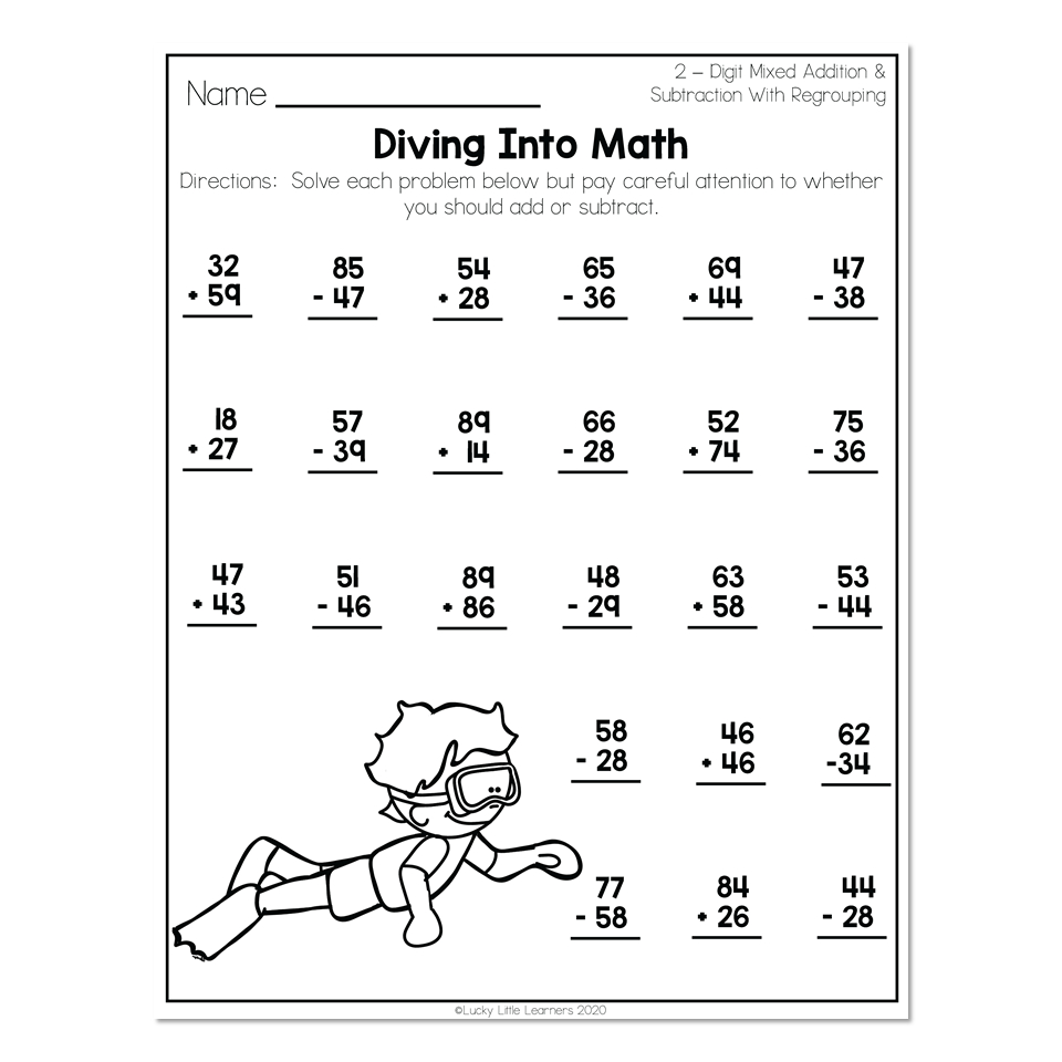 2Nd Grade Math Worksheets - 2-Digit Mixed Addition And Subtraction in Printable Math Worksheets For 2nd Graders