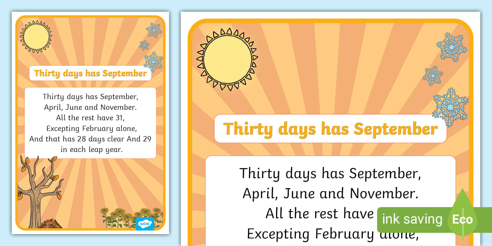 30 Days Has September Nursery Rhyme Poster Display - Twinkl in 30 Days Hath September Poem Printable