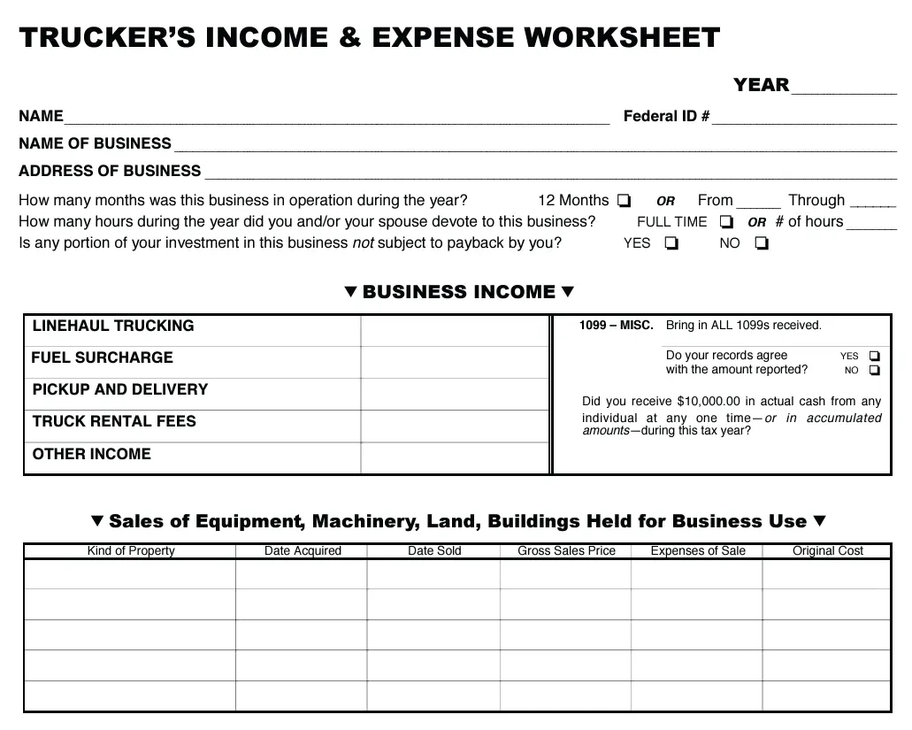 4 Printable Truck Driver Expense Owner Operator Tax Deductions pertaining to Printable Truck Driver Expense Owner Operator Tax Deductions Worksheet