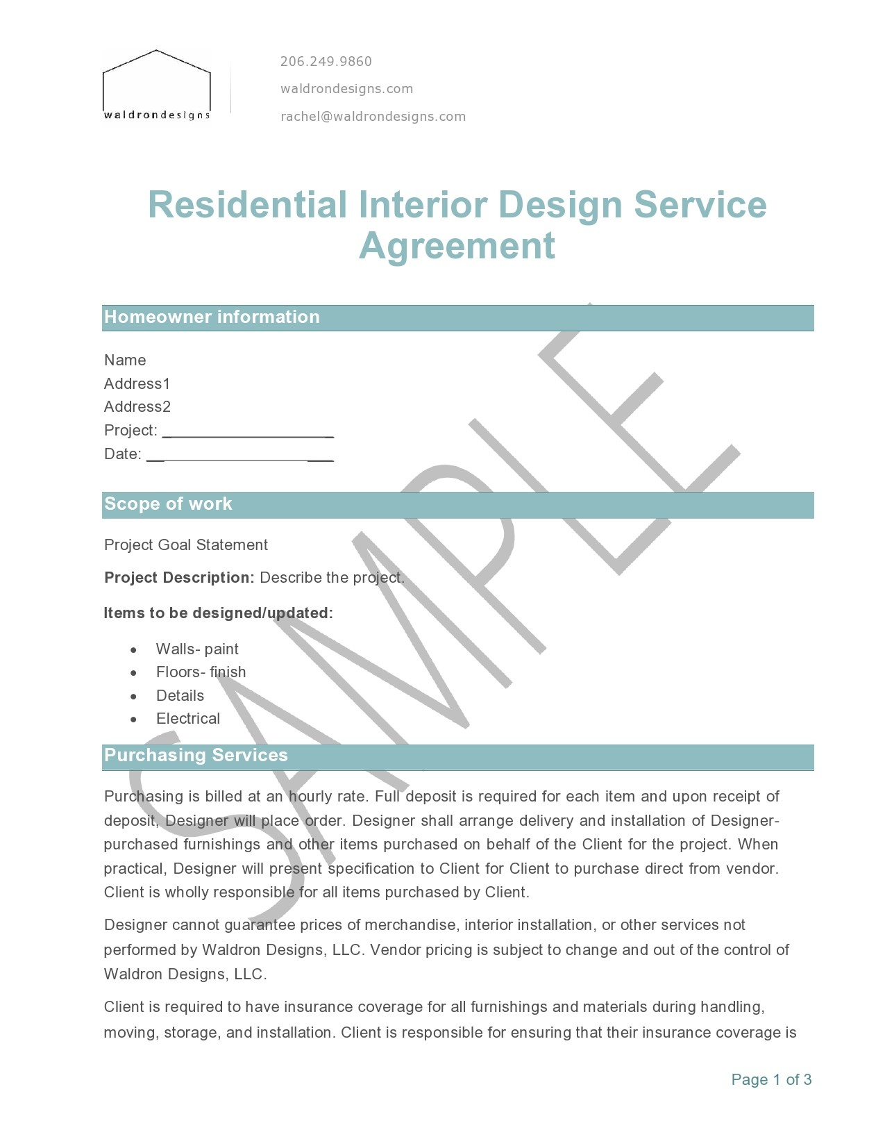 40 Interior Design Contract Templates (Commercial & Residential) within Residential Interior Design Job Applications Form Printable