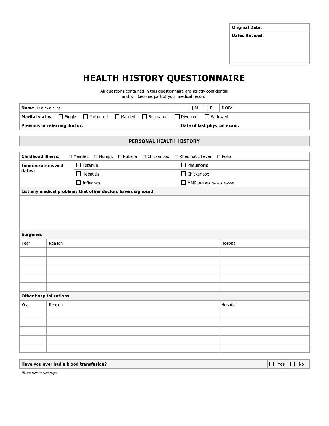 43 Medical Health History Forms [Pdf, Word] ᐅ Templatelab intended for Printable History And Physical Template