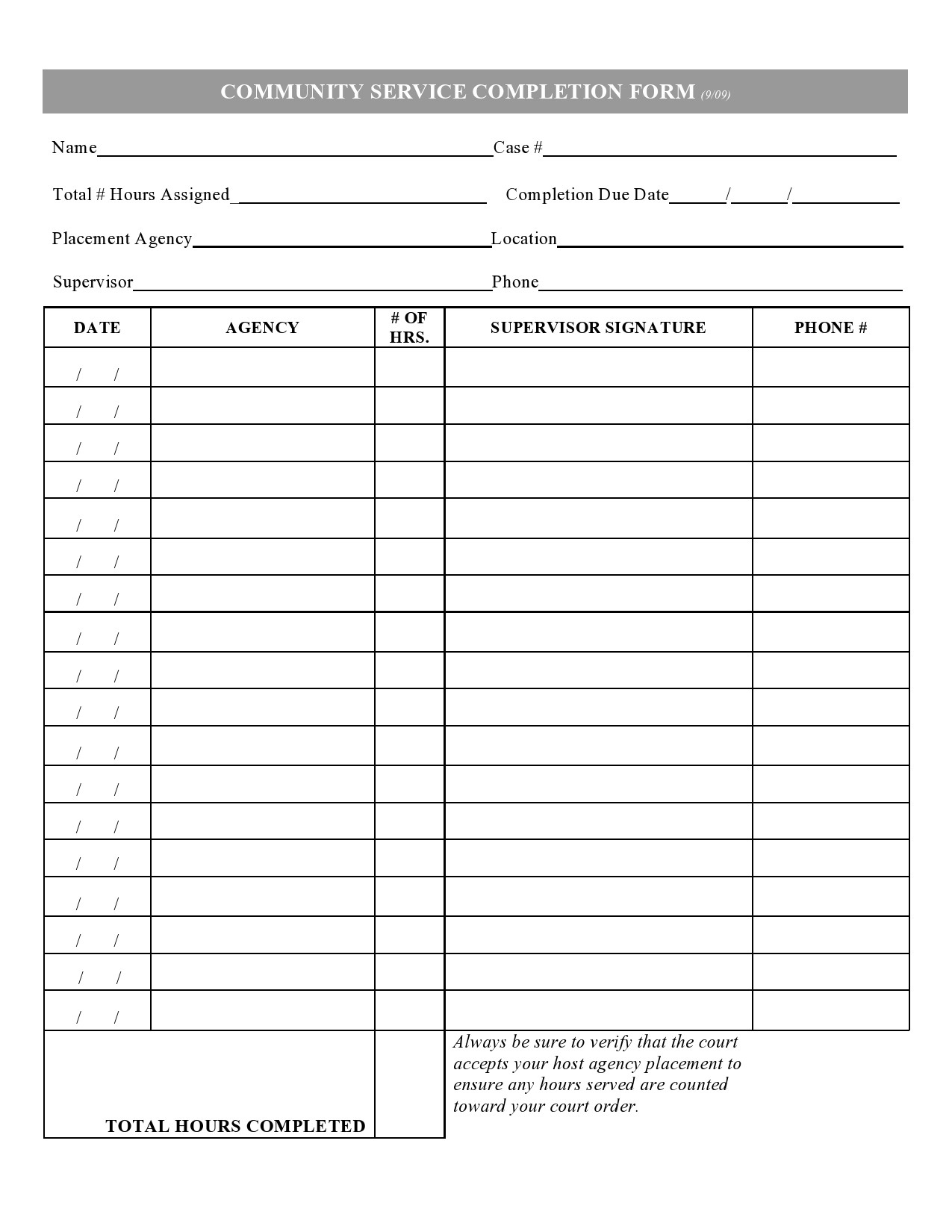 44 Printable Community Service Forms (Ms Word) ᐅ Templatelab with Printable Community Service Forms For Court