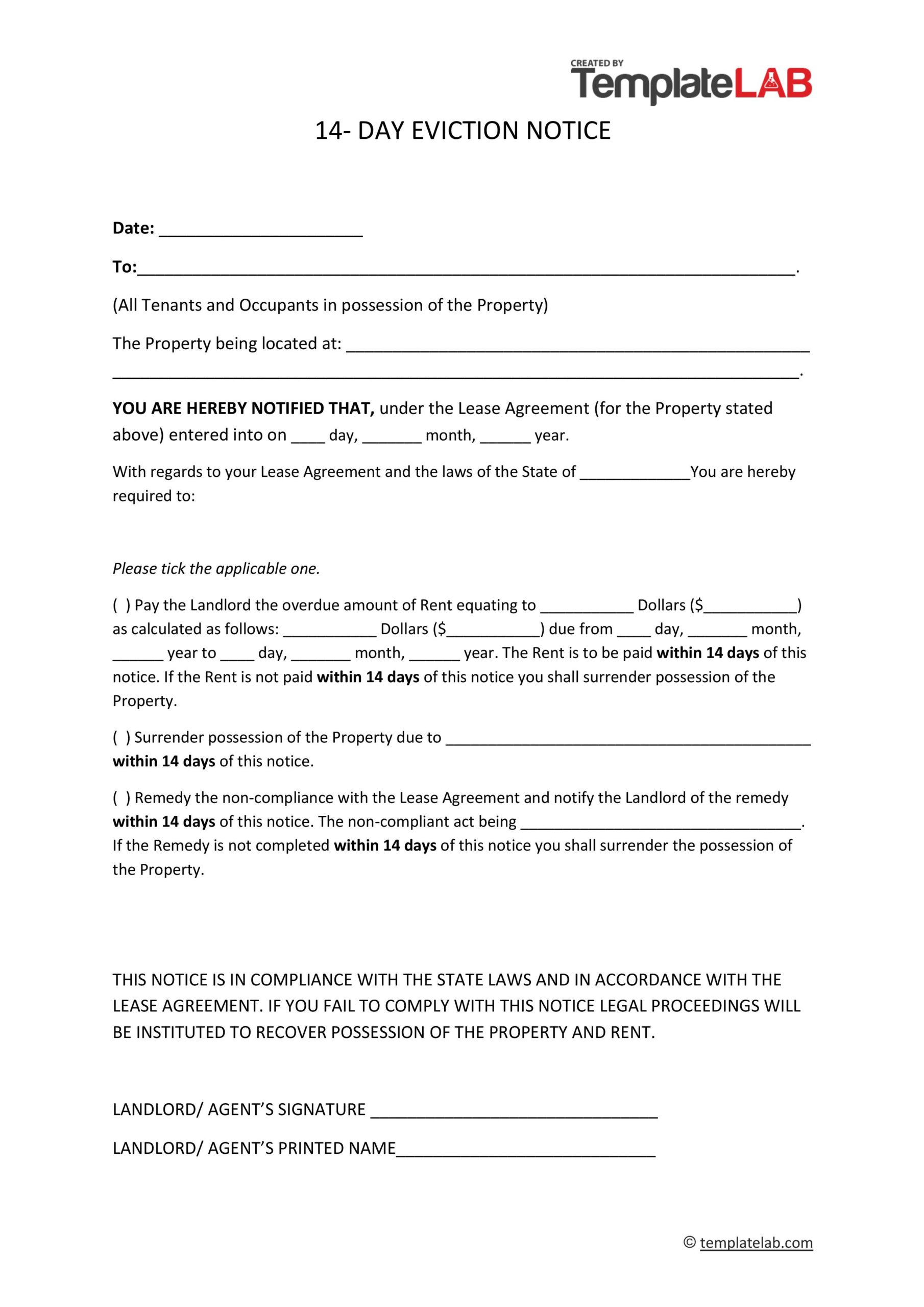 45 Free Eviction Notice Templates [Word &amp;amp; Pdf] - Templatelab with Free Printable Eviction Notice Letter