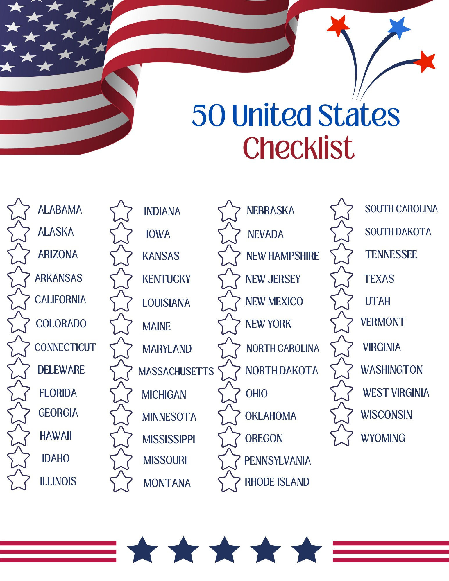 50 States Travel Checklist Printable – Usa Road Trip Tracker regarding Printable List of the United States