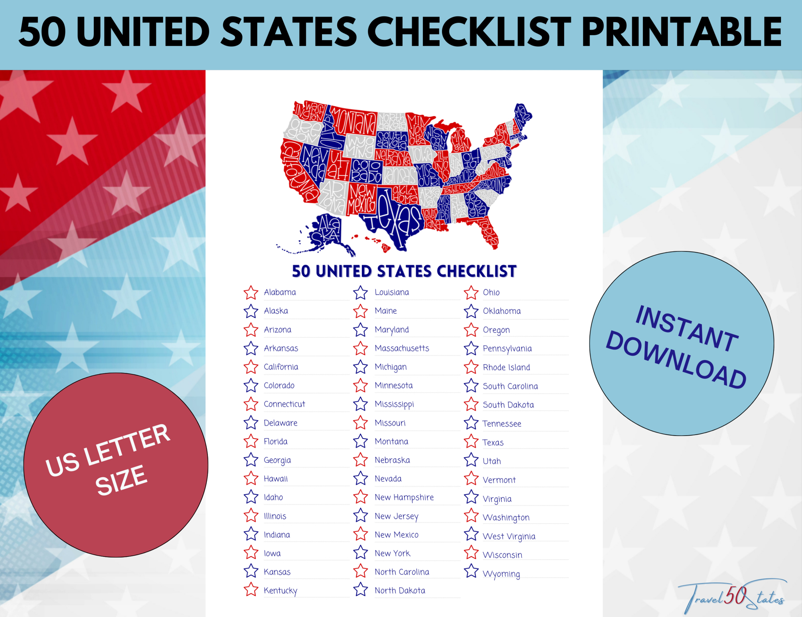 50 United States Checklist Printable with regard to Printable List of the United States