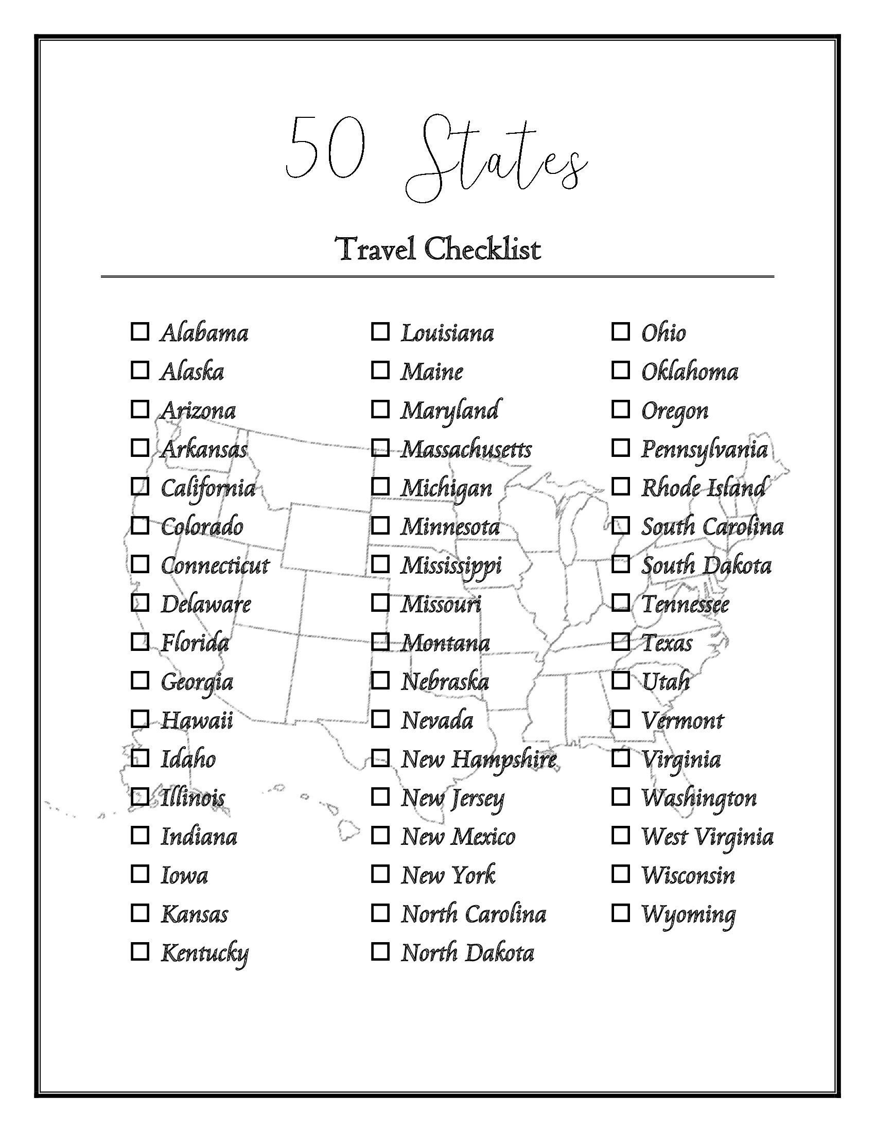 50 Us States Checklist - Worksheets Library intended for Printable List of United States
