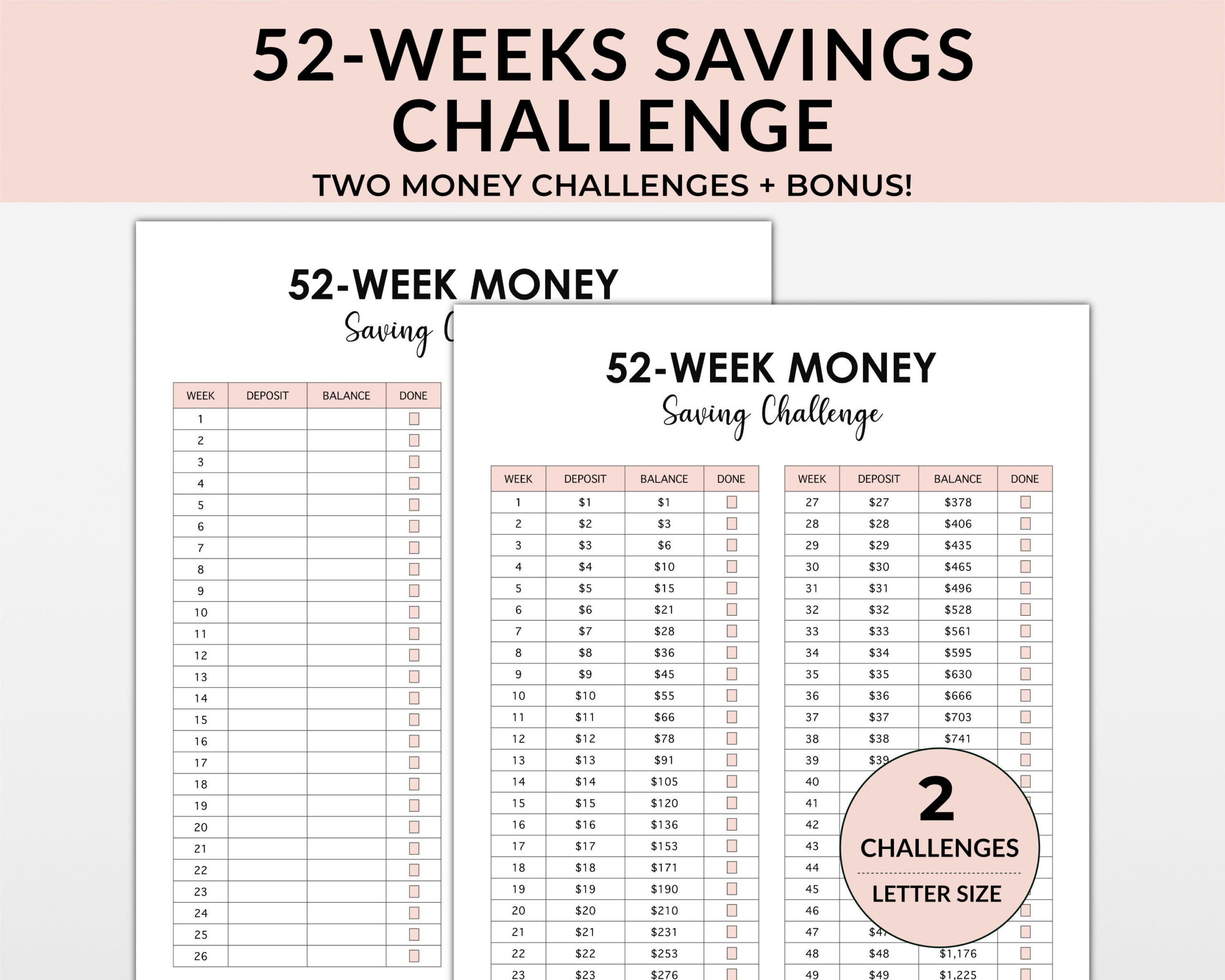 52 Wochen Spar-Challenge: Geldspar-Chart (Digitaler Download inside 52 Week Money Saving Challenge Printable