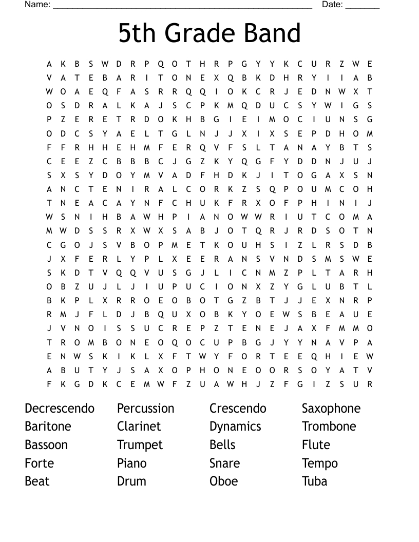 5Th Grade Band Word Search - Wordmint within 5Th Grade Word Search Free Printable