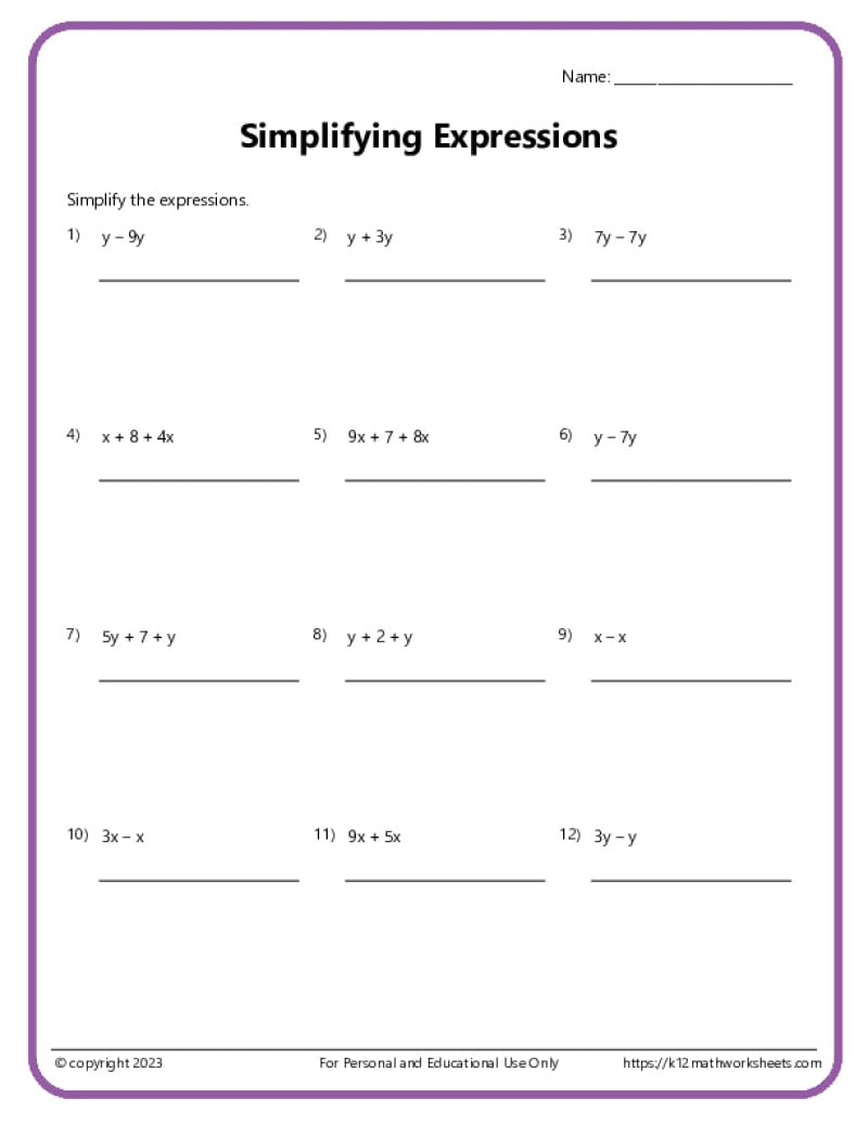 6Th Grade Algebra Worksheets in Free Printable Worksheets For Algebra