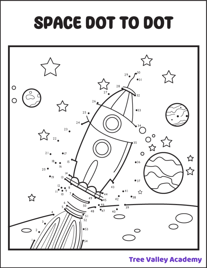 8 Space Dot To Dot Coloring Pages - Tree Valley Academy throughout Connect The Dots Printable For Kids