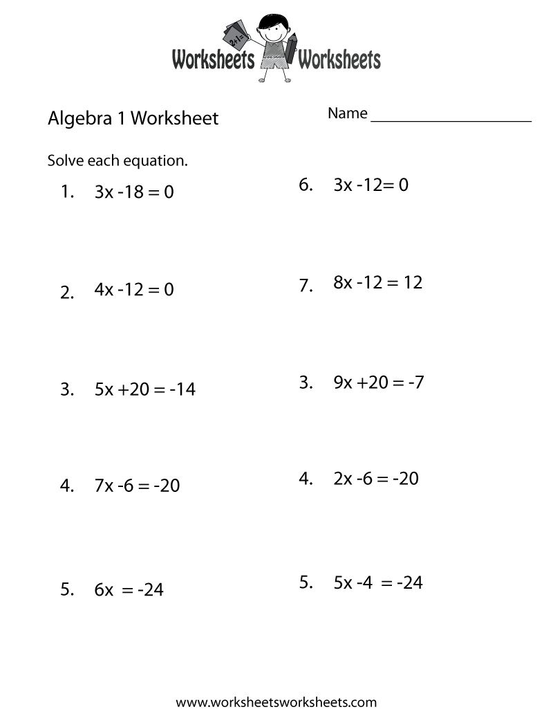 Algebra 1 Practice Worksheet | Worksheets Worksheets for Free Printable Worksheets For Algebra