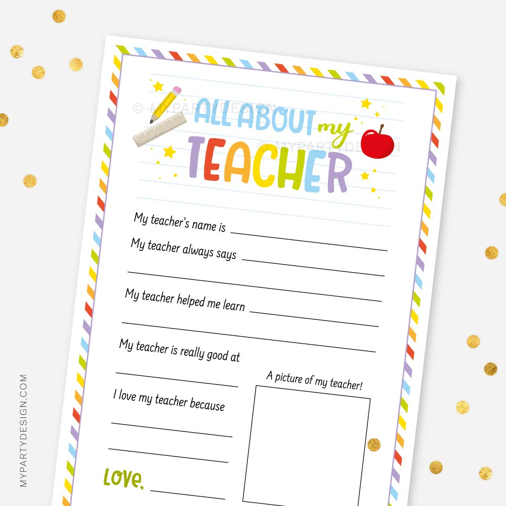 All About My Teacher, Printable Pdf - My Party Design with regard to All About My Teacher Printable