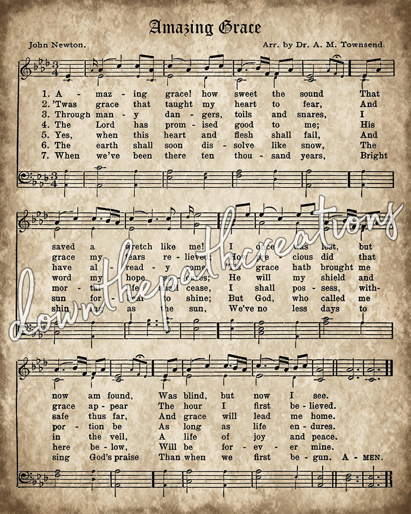 Amazing Grace Print, Printable Vintage Sheet Music, Instant with regard to Amazing Grace Printable Sheet Music