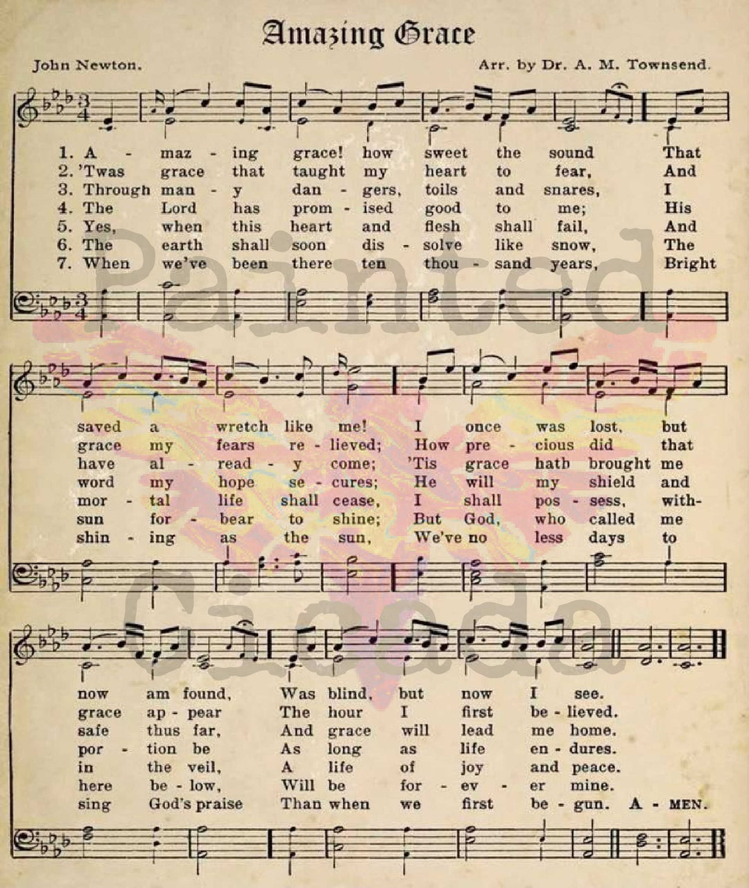 Amazing Grace Printable Sheet Music / Hymn / Art Paper Canada regarding Amazing Grace Printable Sheet Music
