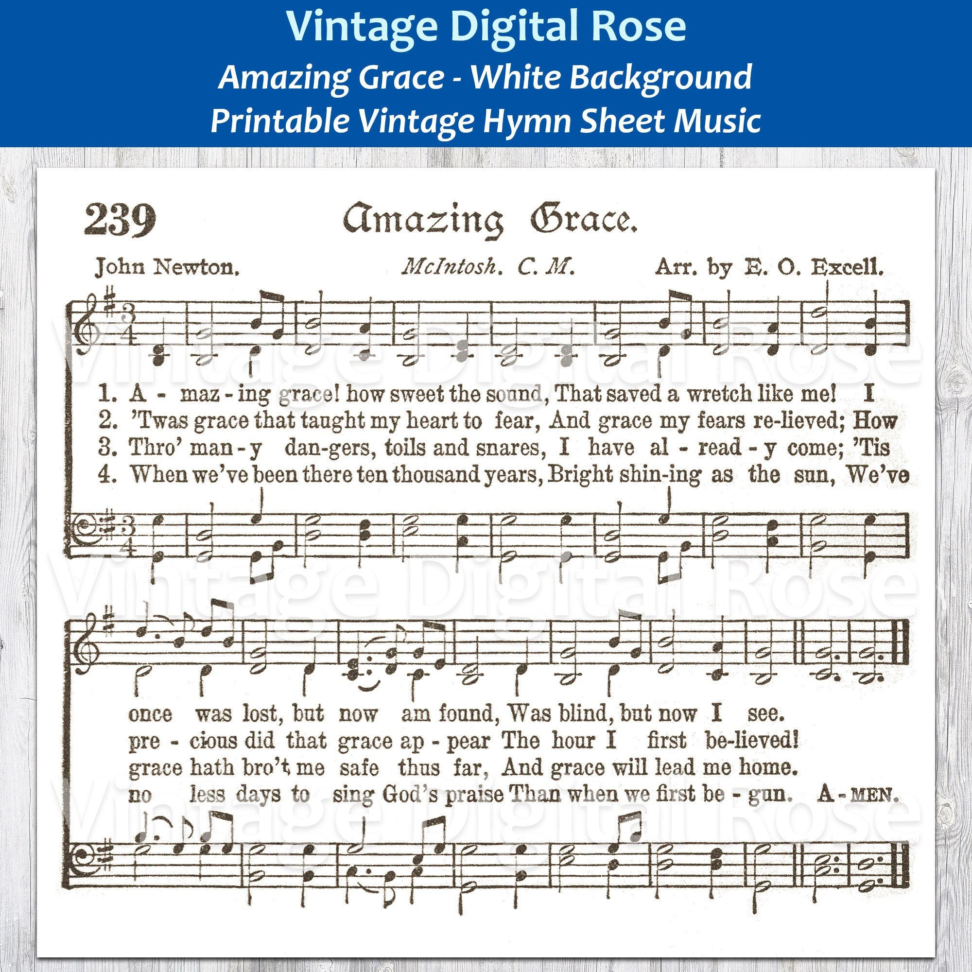 Amazing Grace White Background Printable Vintage Hymn Sheet Music intended for Amazing Grace Printable Sheet Music
