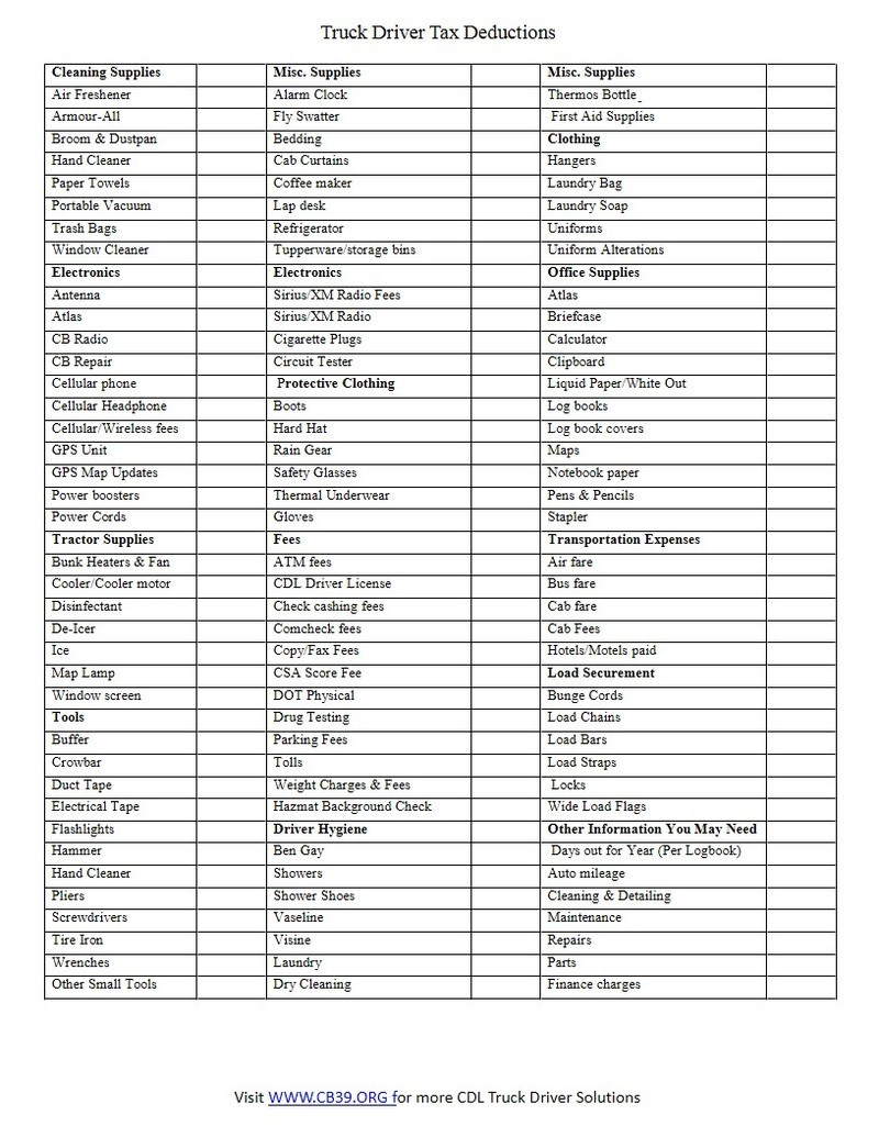 Anchor Tax Service - Truck Driver Deductions - Worksheets Library pertaining to Printable Truck Driver Expense Owner Operator Tax Deductions Worksheet