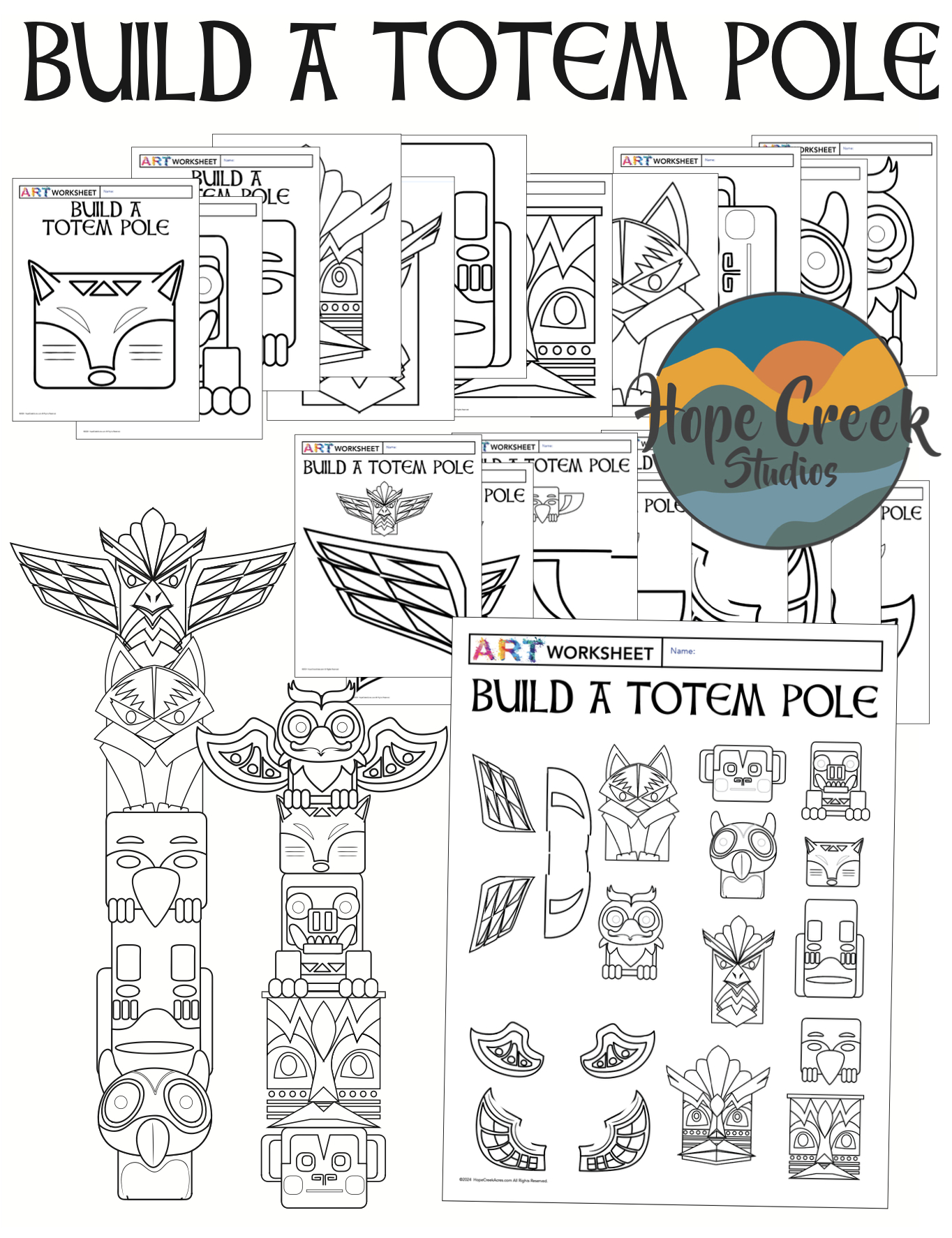 Art History Build A Totem Pole Pattern Template Pages Coloring in Build Your Own Totem Pole Printable Templates