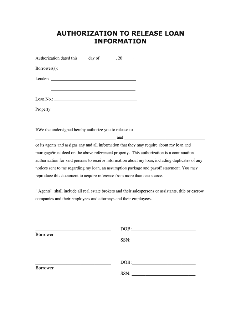 Authorization To Release Loan Information - Fill Online, Printable with Printable Blank Authorization to Release Information Form