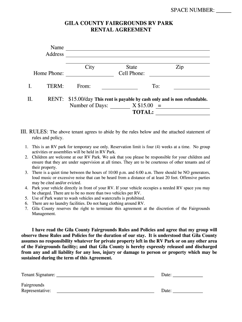 Az Rv Park Rental Agreement Form - Fill Online, Printable pertaining to Free Printable Lot Rental Agreement