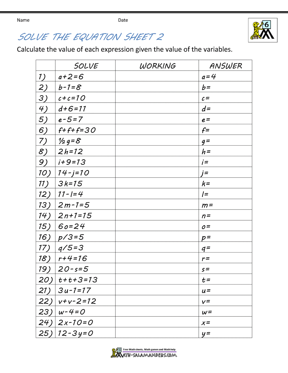 Basic Algebra Worksheets with regard to Free Printable Worksheets For Algebra