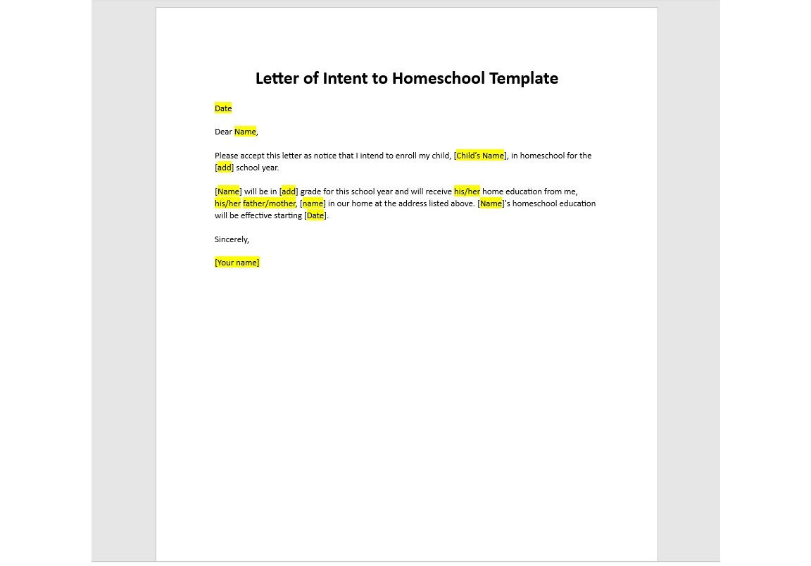Bearbeitbare Letter Of Intent Vorlage, Homeschool Vorlage, Letter in Printable Intent To Homeschool Form