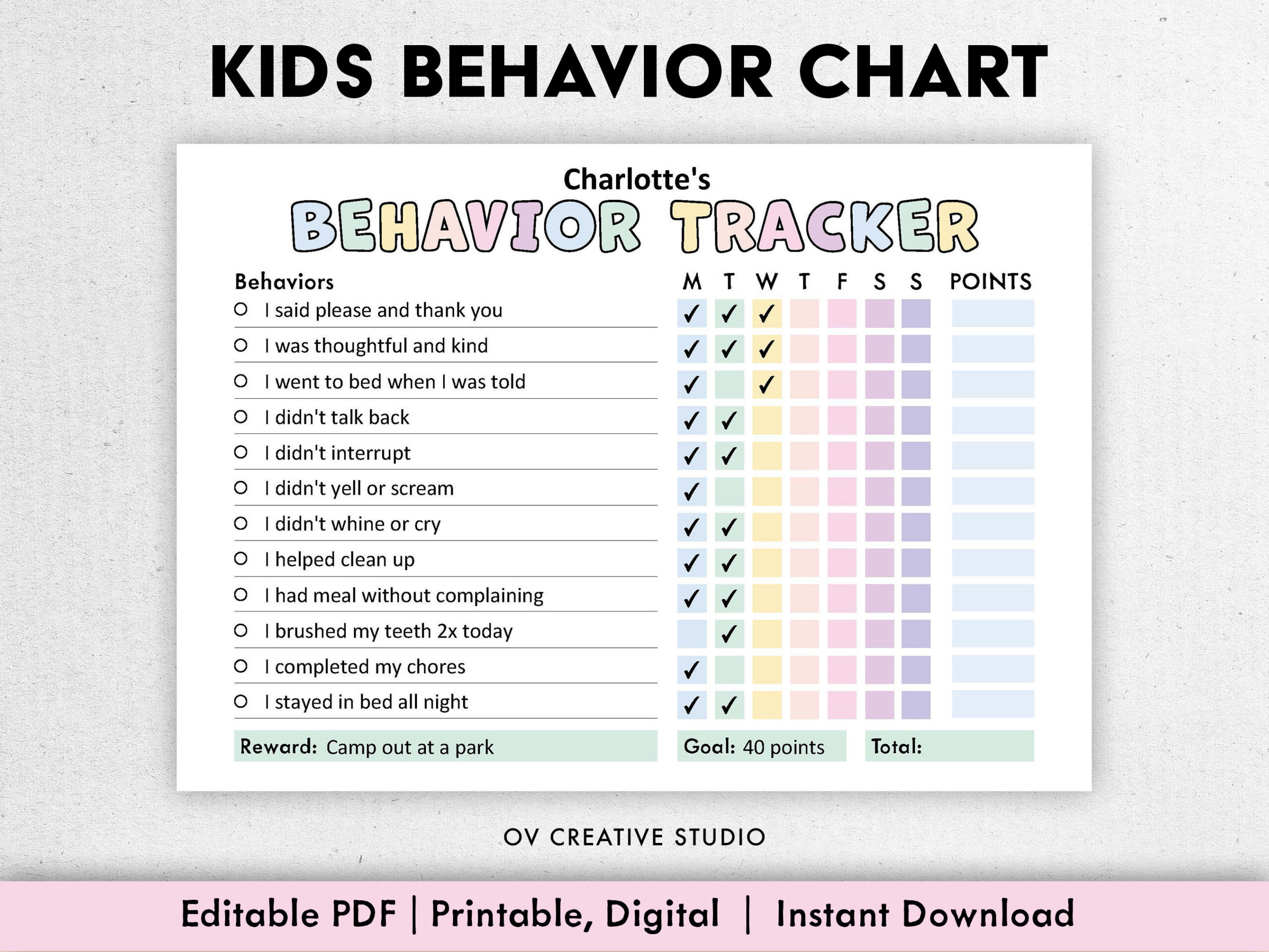 Behaviour Reward Chart Für Kinder | Druckbar, Bearbeitbar, Digital inside Behavior Chart For Kids Printable