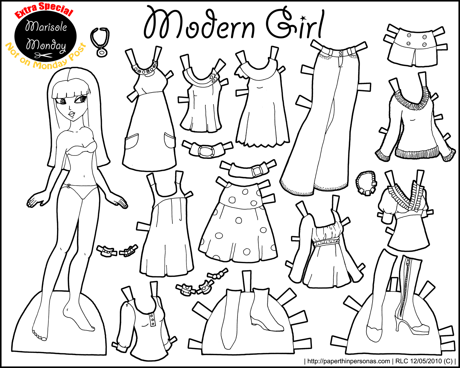 Black And White Printable Paper Doll • Modern Girl - Worksheets with regard to Printable Paper Doll Cutouts Free