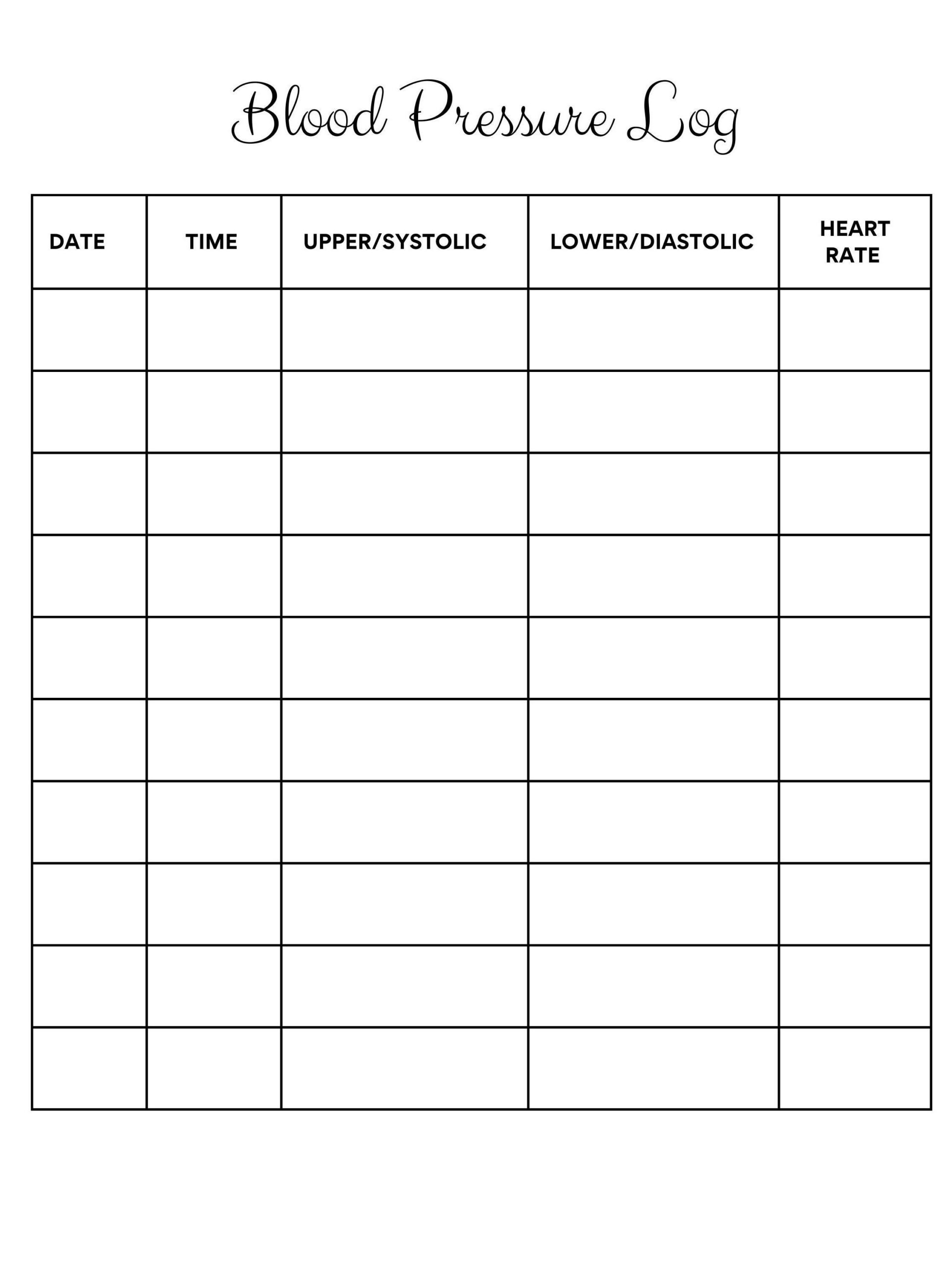 Blood Pressure Log - Etsy inside Blank Blood Pressure Log Printable