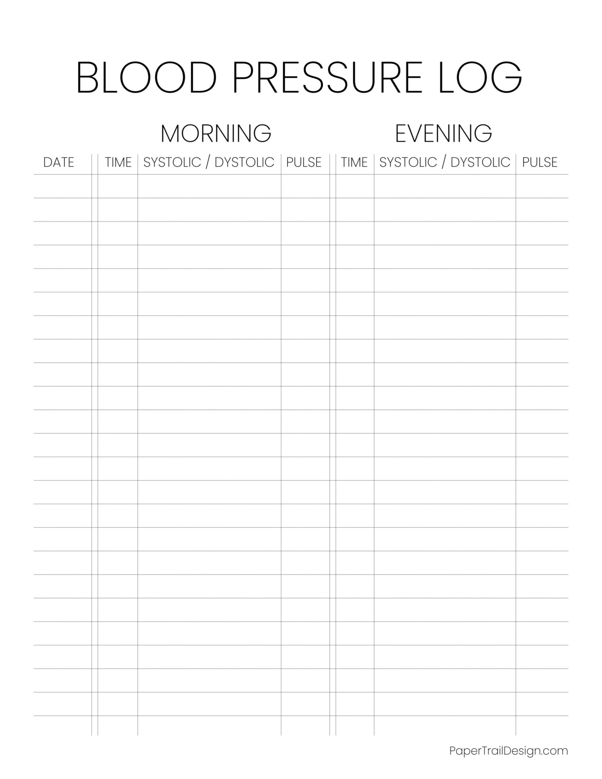 Blood Pressure Log Sheet - Paper Trail Design intended for Blank Blood Pressure Log Printable