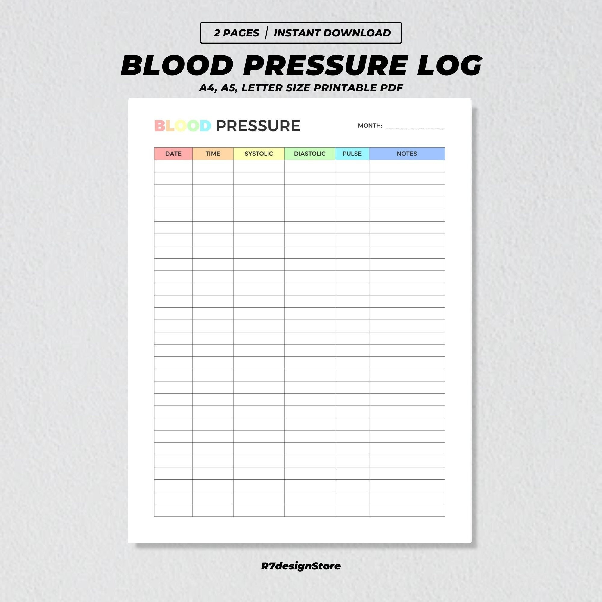 Blood Pressure Log Tracker Printable, High Blood Pressure Record with regard to Blood Pressure Record Chart Printable