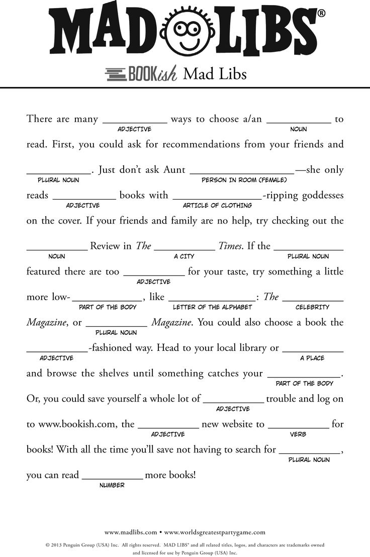 Bookish Mad Libs Http://Www.bookish/Articles/Free-Mad-Libs-For intended for Free Online Mad Libs Printable