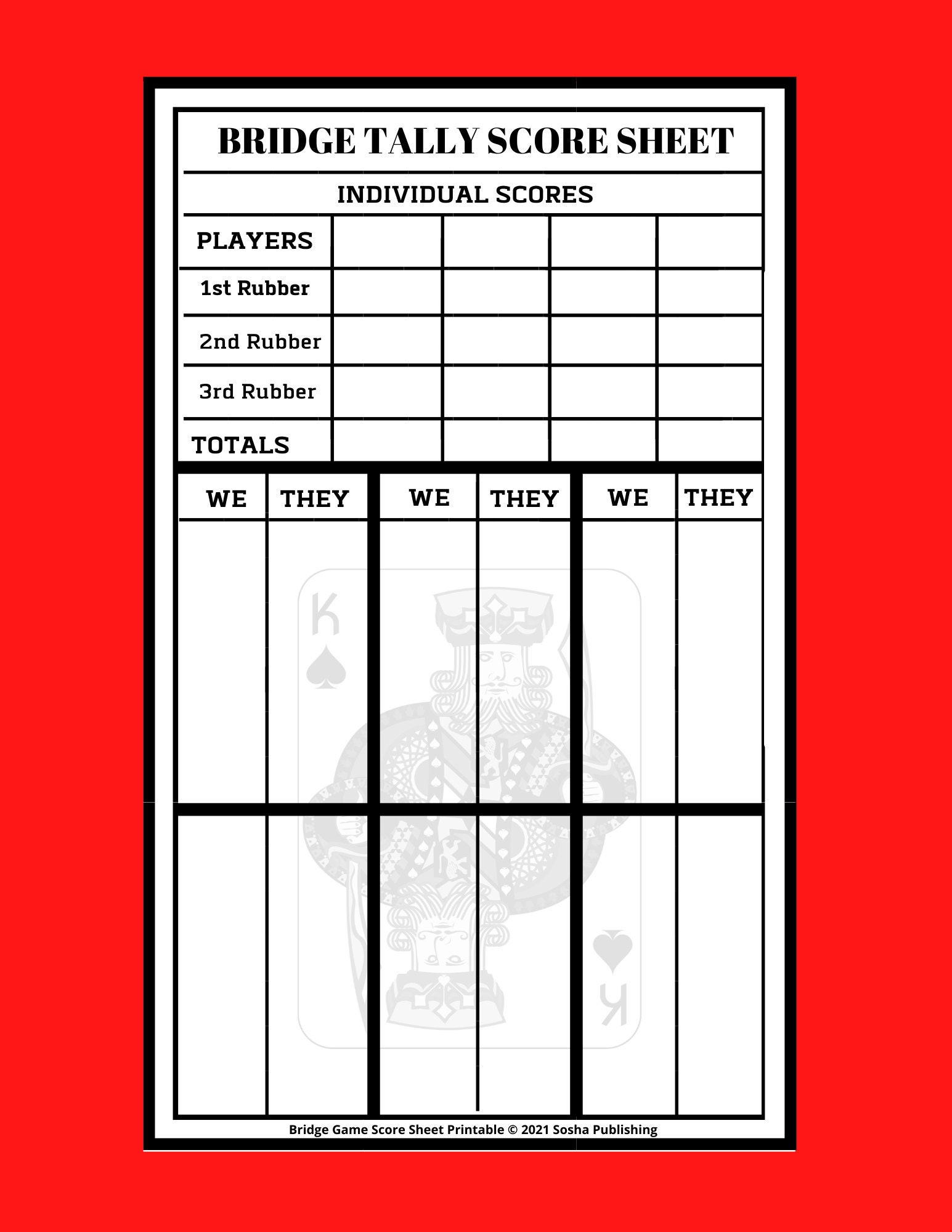 Bridge Game Score Sheets, Printable Bridge Score Pad, Bridge Score within Printable Contract Bridge Score Sheet