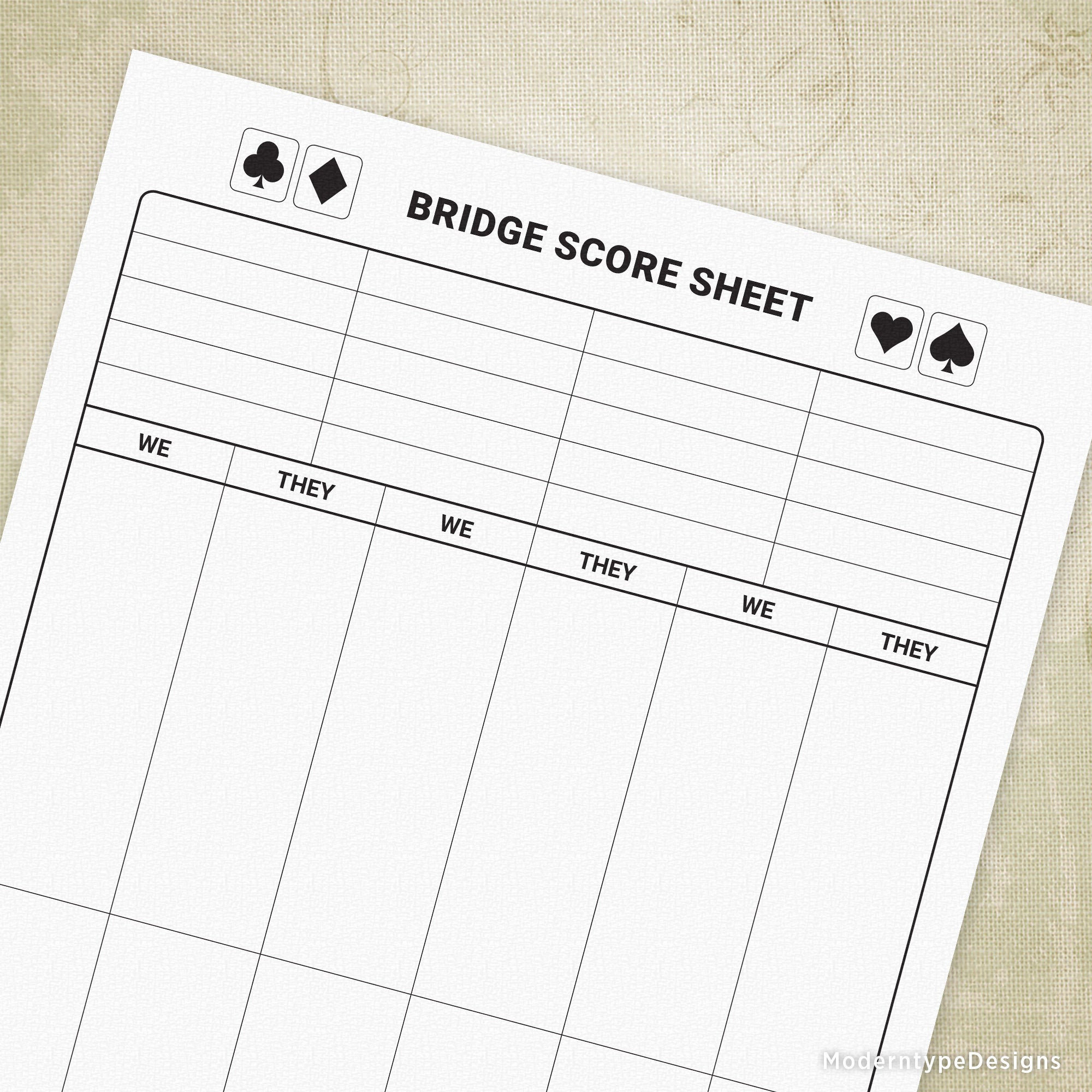 Bridge Spiel Score Sheets, Bedruckbar, Digital Download Chart within Printable Contract Bridge Score Sheet