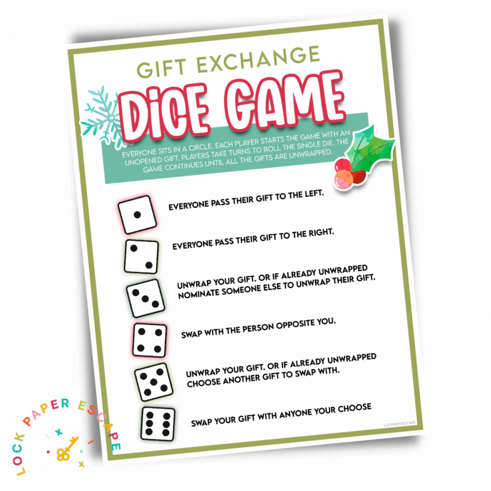 Christmas Dice Gift Exchange Game - Lock Paper Escape throughout Christmas Gift Exchange Dice Game Free Printable