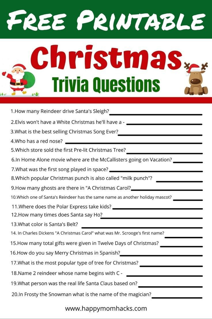 Christmas Trivia Quiz Questions & Answers For Kids Free Printable for Free Printable Christmas Trivia Questions and Answers
