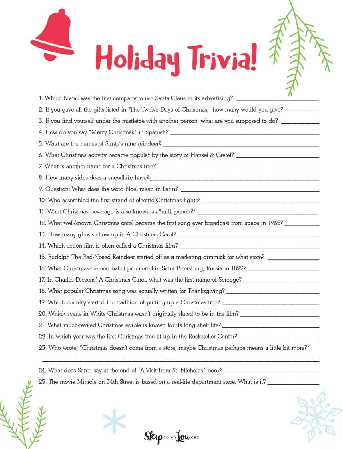 Christmas Trivia | Skip To My Lou regarding Printable Christmas Trivia Questions and Answers