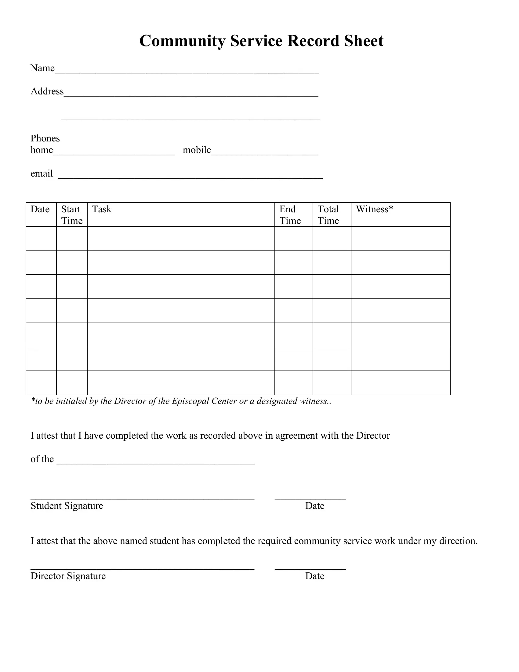 Community Record Sheet Form ≡ Fill Out Printable Pdf Forms Online with regard to Printable Community Service Forms For Court