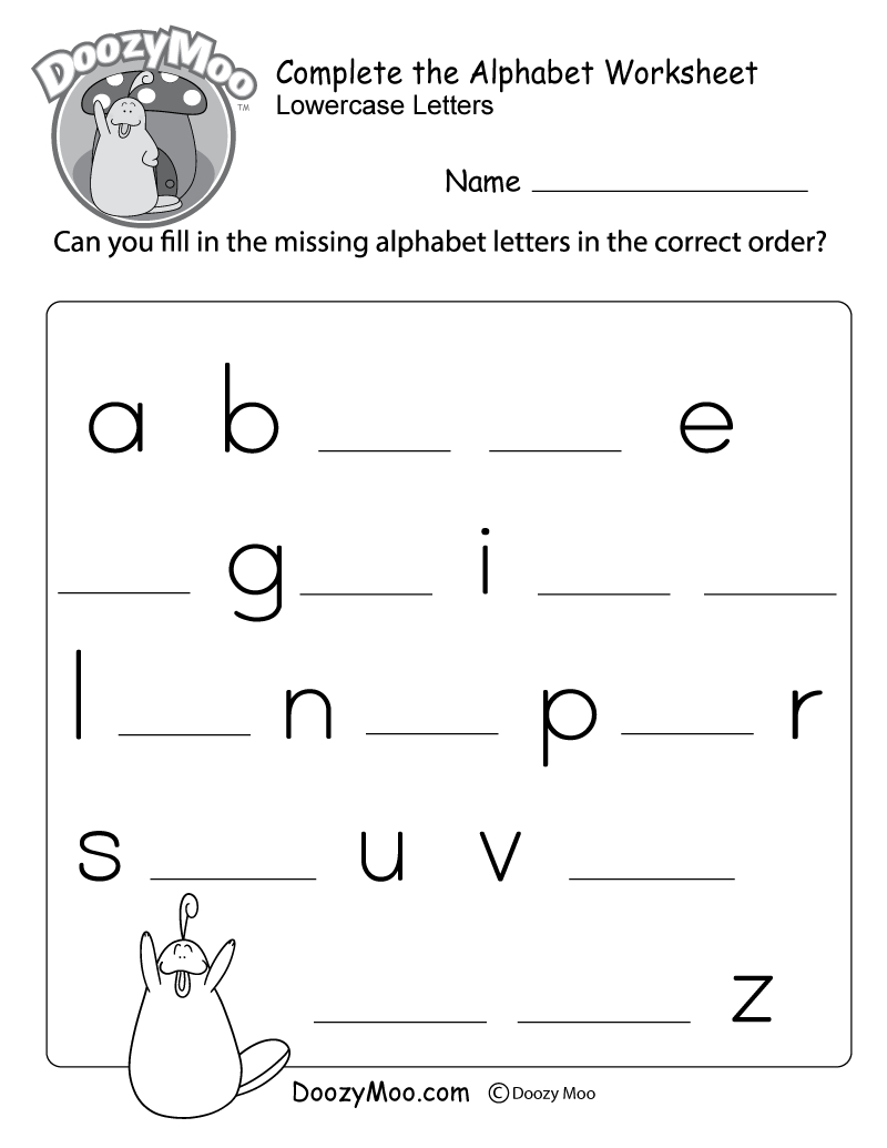 Complete The Alphabet Worksheet (Free Printable) - Doozy Moo throughout Free Printable Alphabet Letters Worksheets
